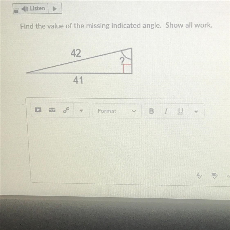 Find the value of the missing indicated angle. Show all work. Help please ??-example-1