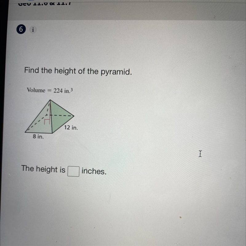 Find the height of the pyramid. Volume = 224 in.-example-1