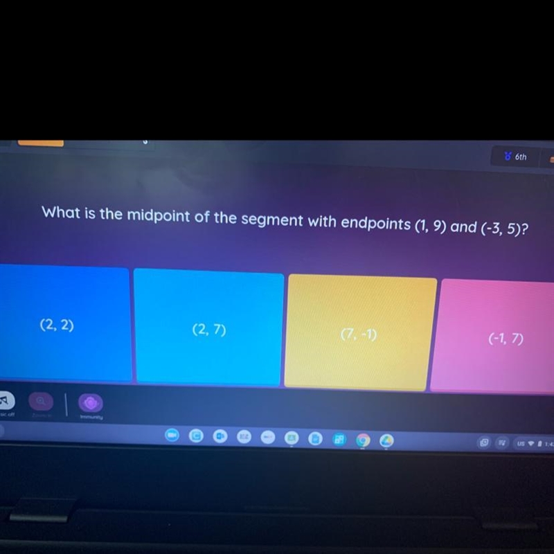 What is the midpoint of the segment with endpoints (1,9)and(-3,5)-example-1