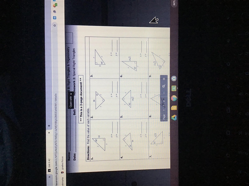 Unit 8 homework 2 special right triangles-example-1