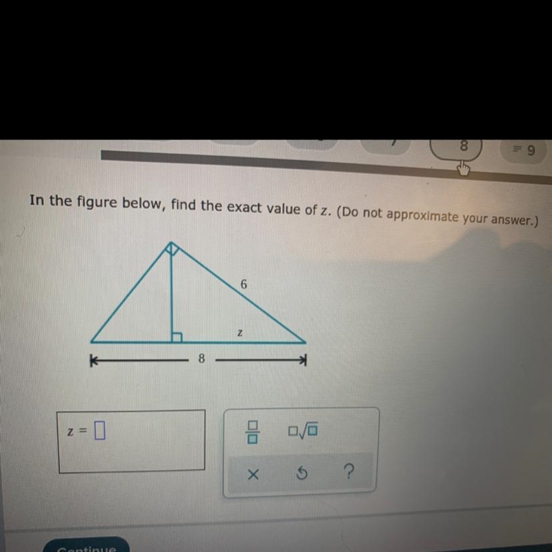 In the figure below, find the exact value of z.-example-1