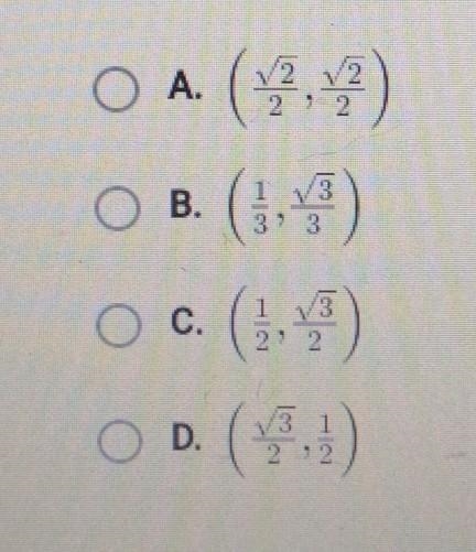 Identify the terminal point for a 45° angle in a unit circle plz I need some help-example-1