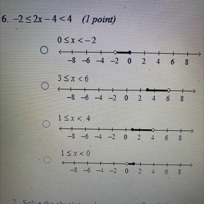 6.-2 < 2x - 4<4 (1 point) Please tell me the answer-example-1