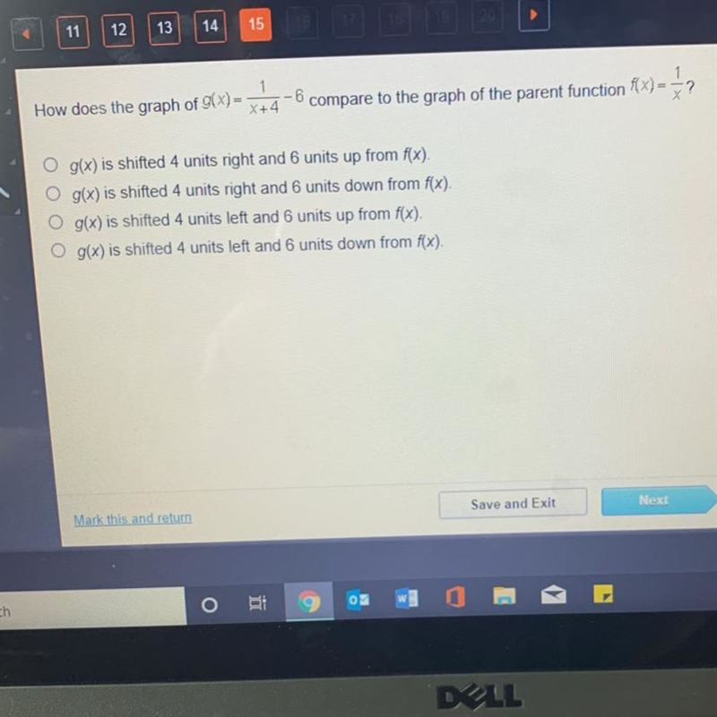 How does the graph of g(x)=1/x+4-6 compare to the graph of the patent function f(x-example-1