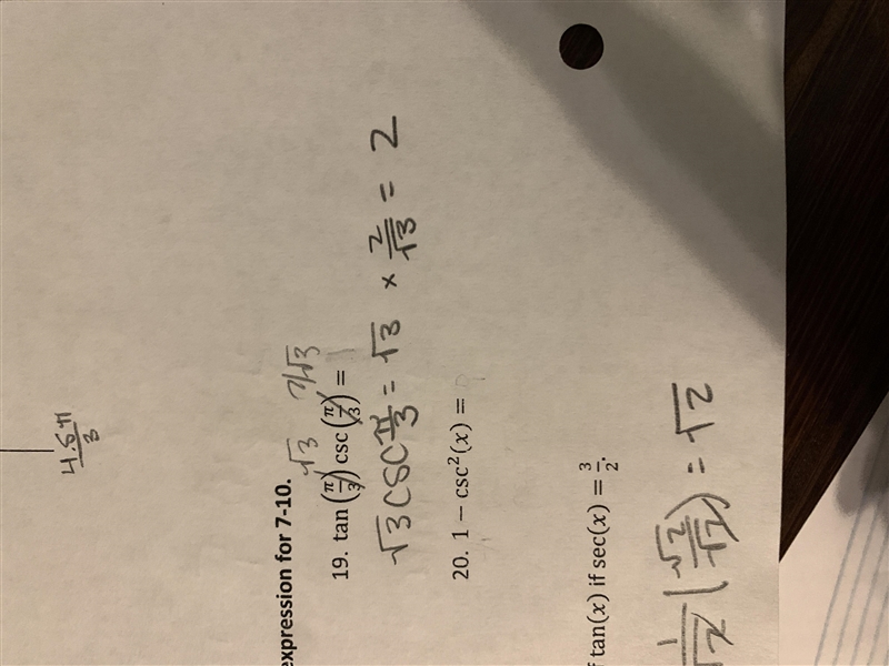 How do you find the value of the equation: 1 - csc ^2 (x)-example-1