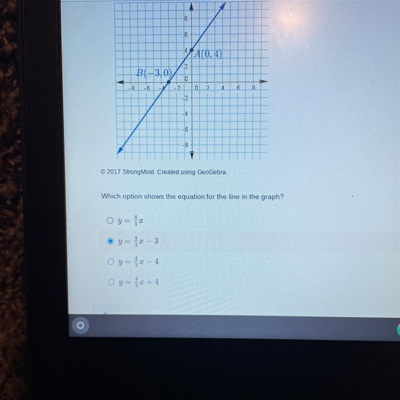 Which option shows the equation for the line in the graph-example-1