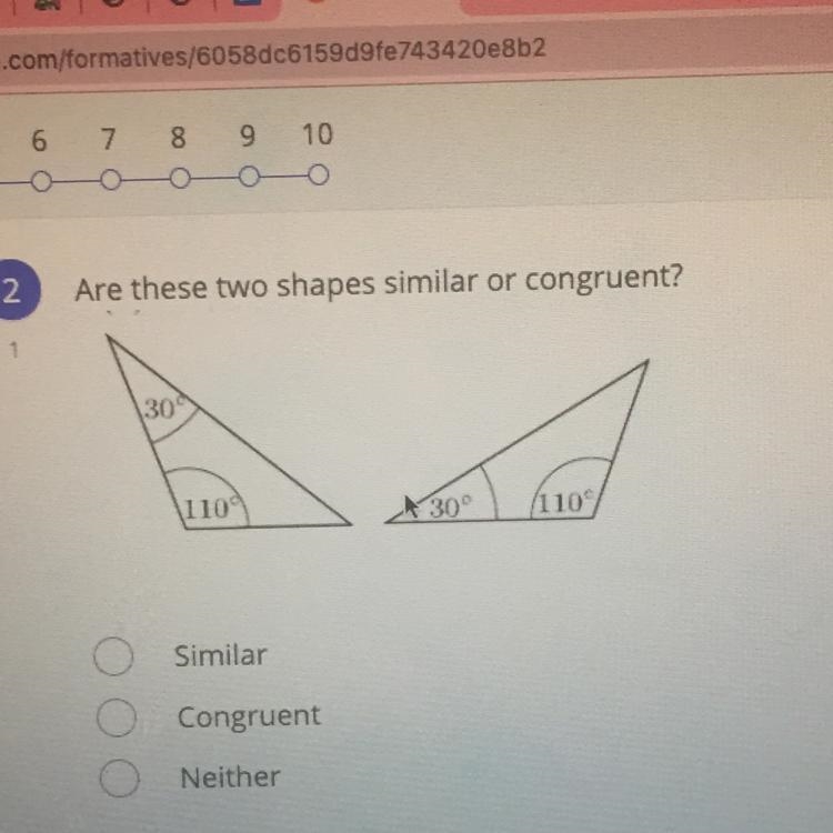 Are these shapes similar or congruent?-example-1