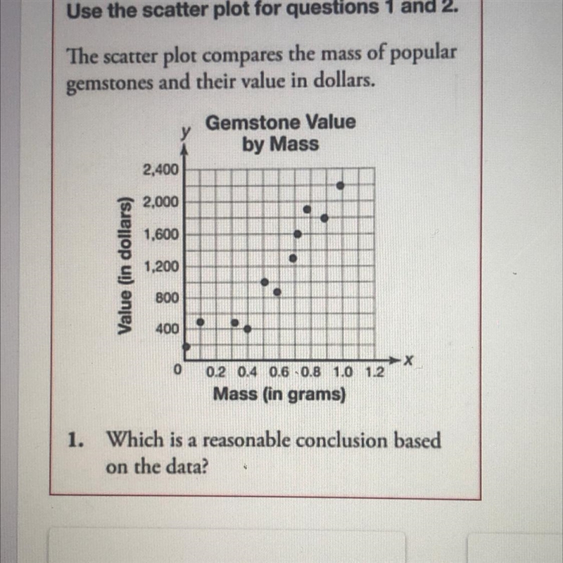 Which is a reasonable conclusion based on the data? A. As the mass increase, the value-example-1