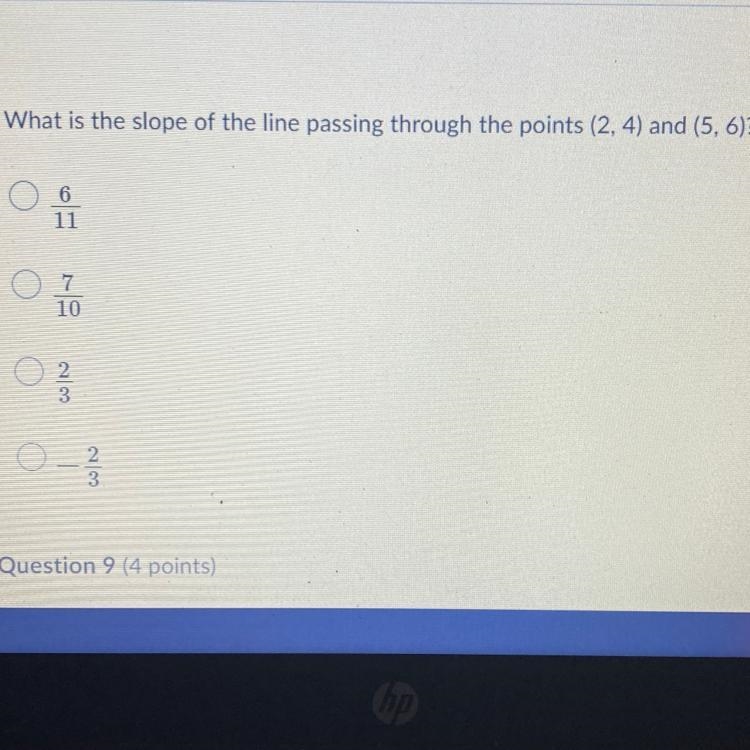 What is the slope of the line passing through the points (2, 4) and (5, 6)?-example-1