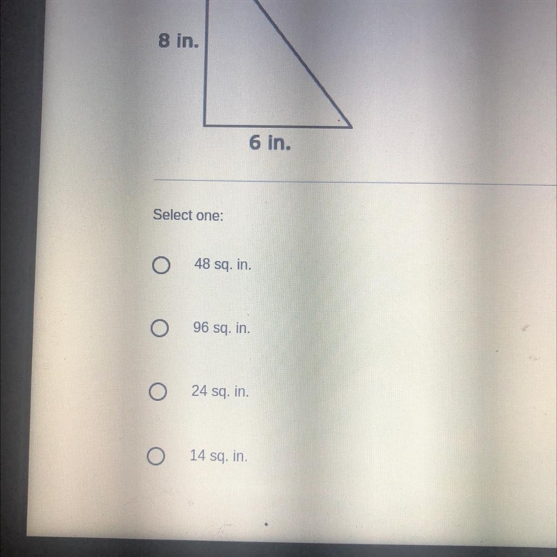 What is the area of the right triangle shown in the image.-example-1