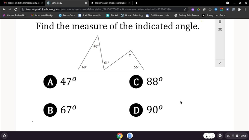 Find the measure of the indicated angle. (image included) I'm sorry I keep posting-example-1