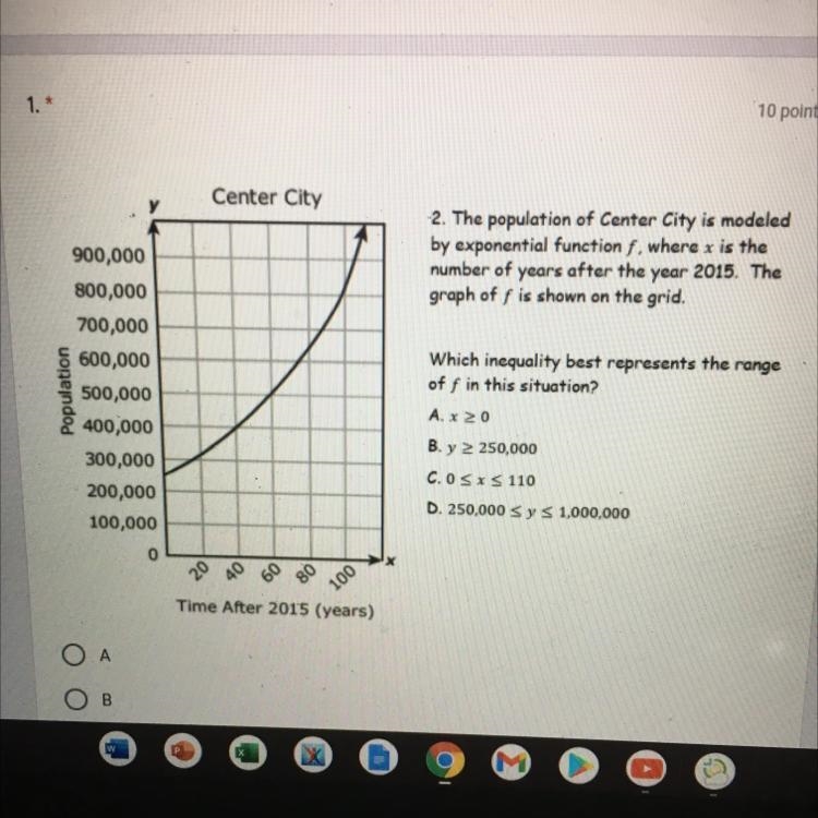 Center City 2. The population of Center City is modeled by exponential function f-example-1