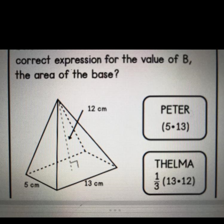 Ms. Reynolds is asking students to find the volume of the rectangular pyramid below-example-1