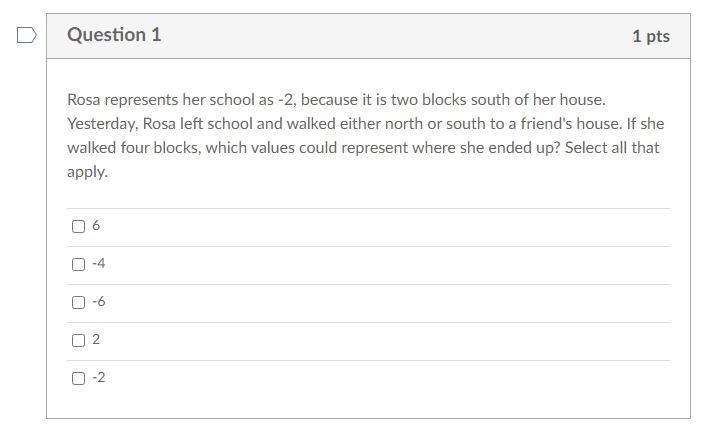 Rosa represents her school as -2, because it is two blocks south of her house. Yesterday-example-1