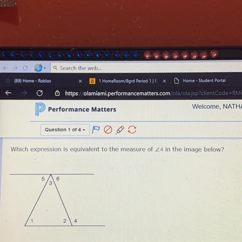 Which expression is equivalent to the measure of 24 in the image below? 5 6 3 1 2 4-example-1