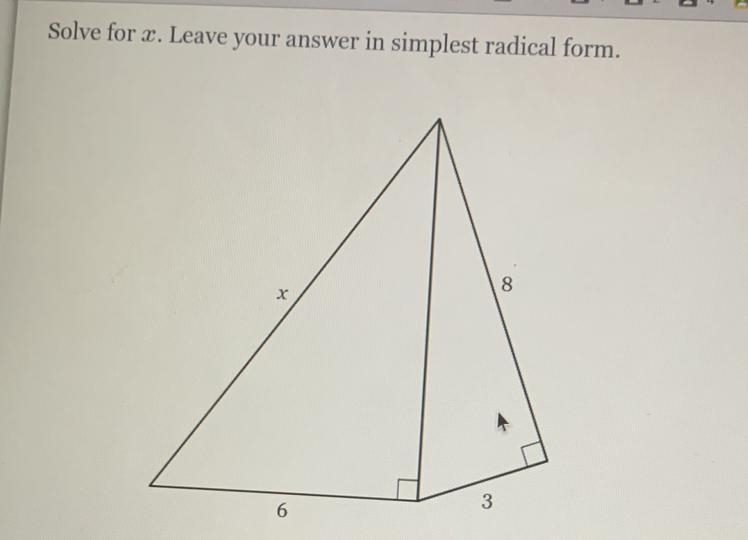 Solve for x. Leave your answer in simplest radical form.-example-1