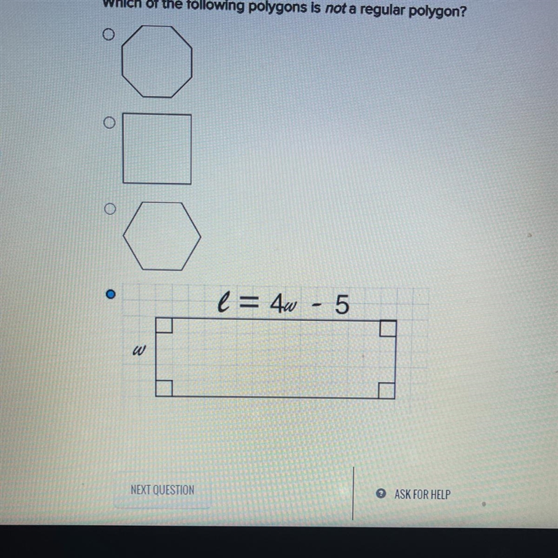 Which of the following polygons is not a regular polygon?-example-1