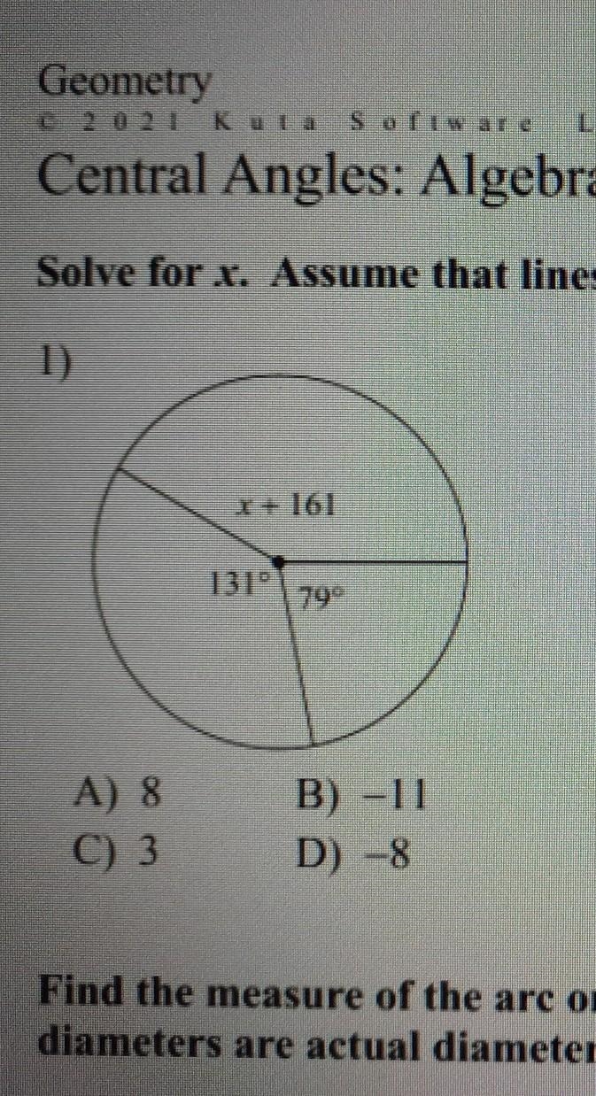 Solve for x. Assume that lines which appear to be diameters are actual diameters.​-example-1