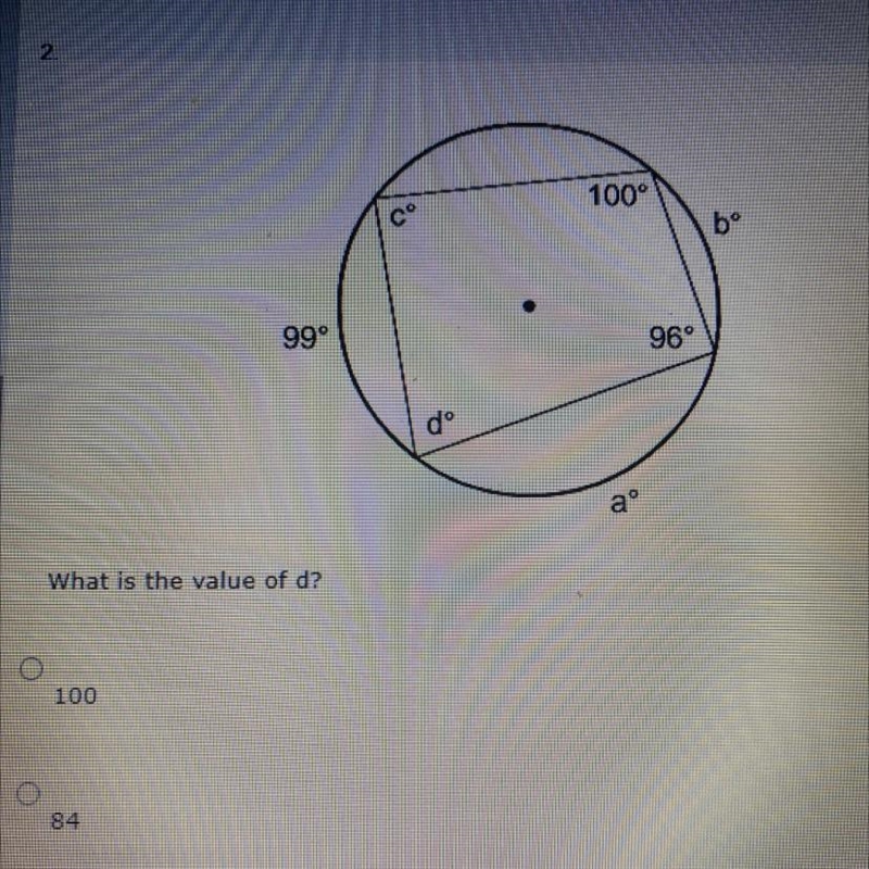 What is the value of d? A.100 B.84 C.50 D.80-example-1