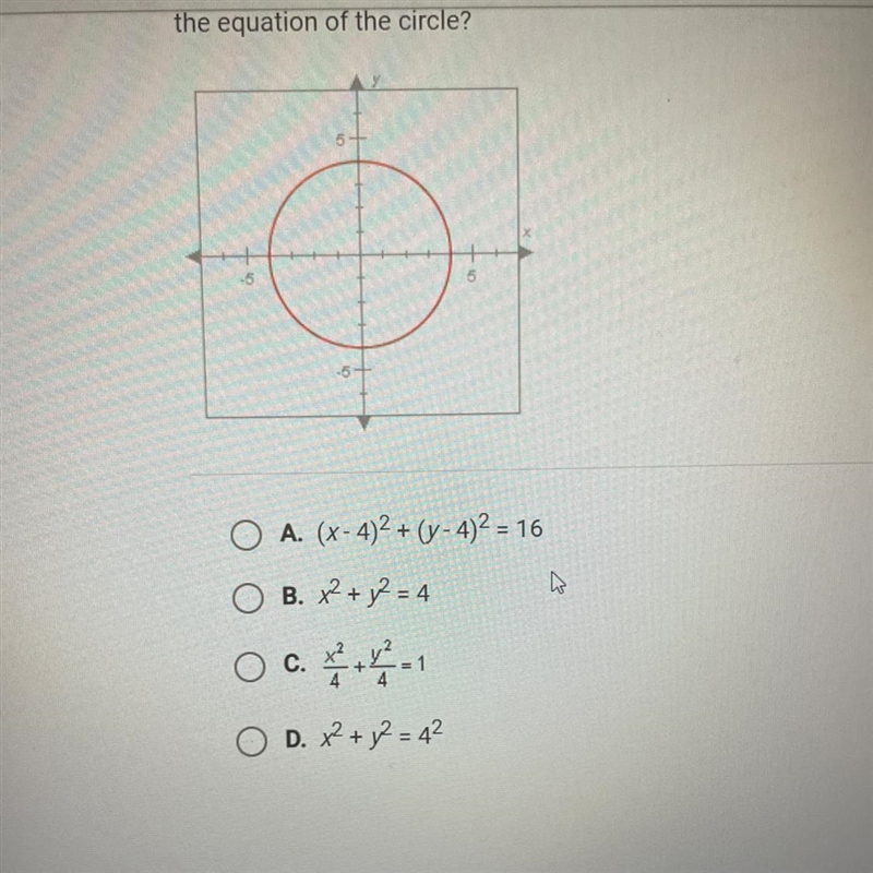 This circle is centered at the origin, and the length of its radius is 4. what is-example-1