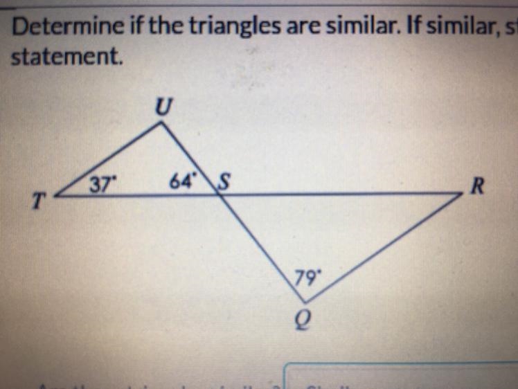 Is this triangle a AA SAS or SSS or Not Similar PLS HELP PLS PLS-example-1