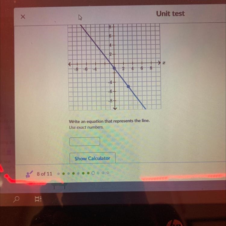 Write an equation that represents the line. Use exact numbers. Can someone help-example-1