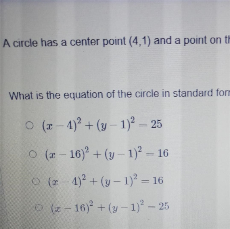 PICTURE INCLUDED! A circle has a center point (4,1 and a point on the circle edge-example-1