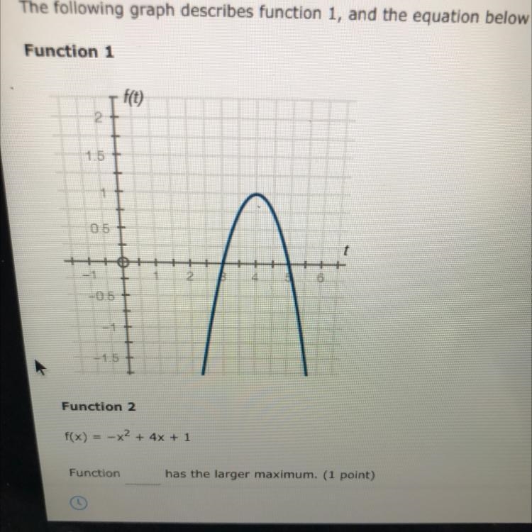 Function 2 + 4x + 1 Function _ has the larger maximum. (Put 1 or 2 in the blank space-example-1