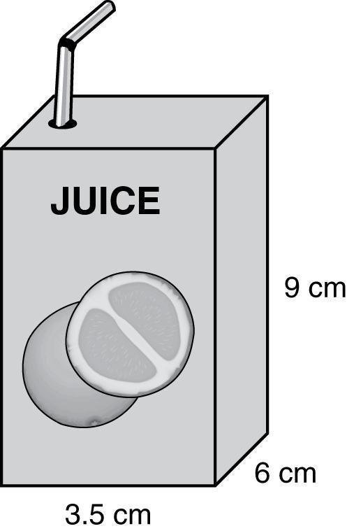 A small juice box is shown. About how many cubic centimeters of juice will the box-example-1