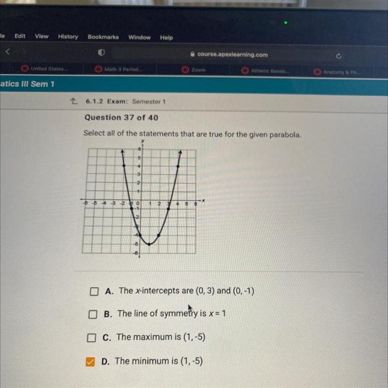 Select all of the statements that are true for the given parabola-example-1