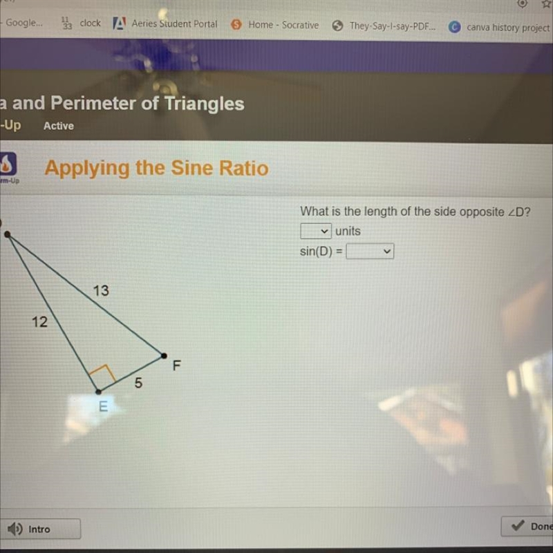 What is the length of the side opposite angel d? units sin(D) =-example-1