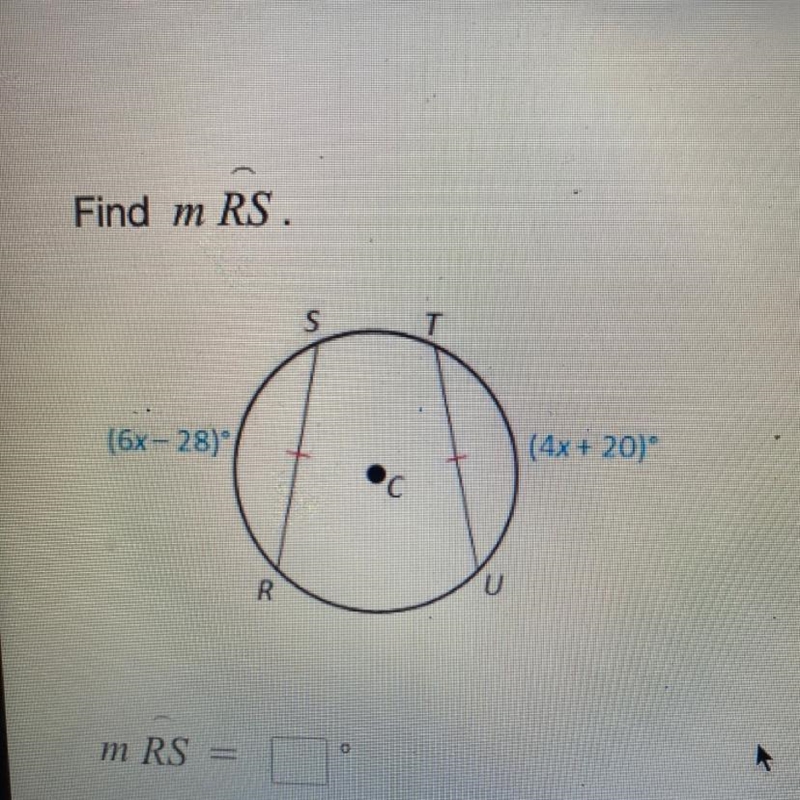 PLEASE HELP 15 POINTS Find m RS S (6x-28) (4x+ 20)￼-example-1