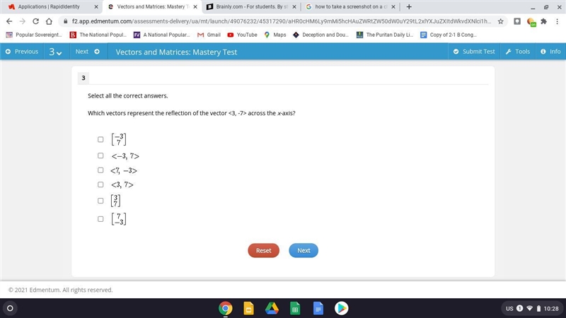 Which vectors represent the reflection of the vector across the x-axis?-example-1