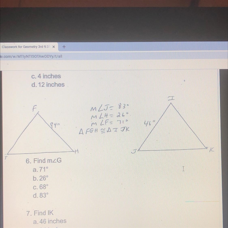 Someone please help me with this question! 6. Find mzG а. 71° b. 26° С. 68° d. 83°-example-1