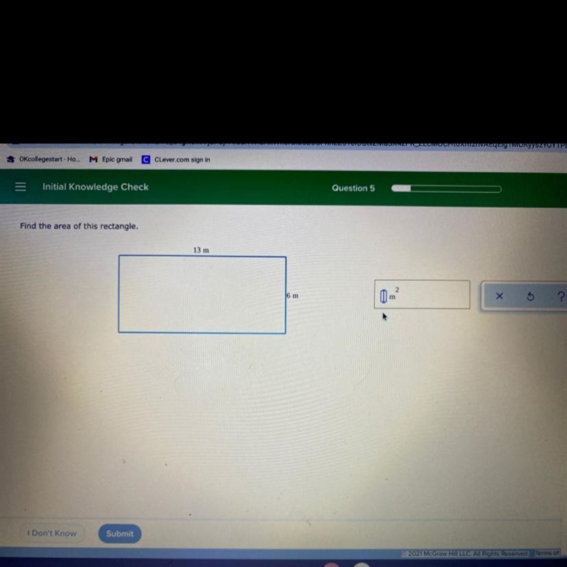 Find the area of this rectangle. 13m 6m-example-1