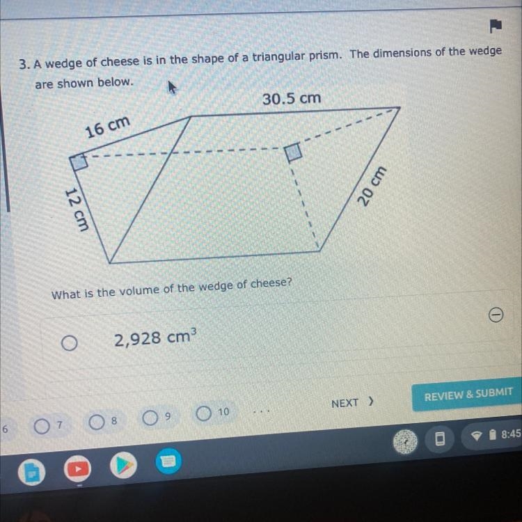 ADD NOTE QUESTION GUIDE EXIT TEST 3. A wedge of cheese is in the shape of a triangular-example-1