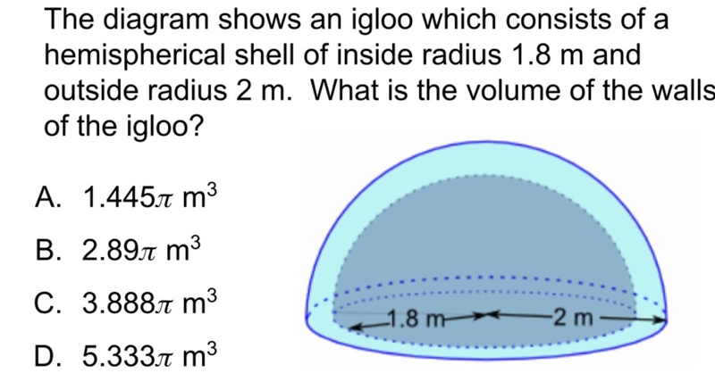 What is the volume of the walls of the igloo-example-1