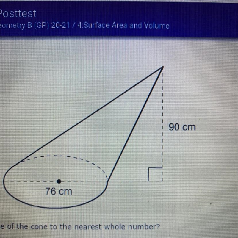 What is the volume of the cone to the nearest whole number? 20,520pi cm3 43,320pi-example-1