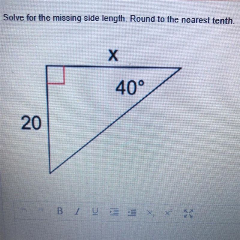 Pls help it’s a test. Solve for the missing side length. Round to the nearest tenth-example-1