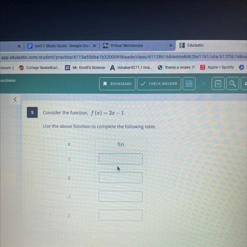 5 Consider the function, f (x) = 2x – 1 0 Item 1 Use the above function to complete-example-1