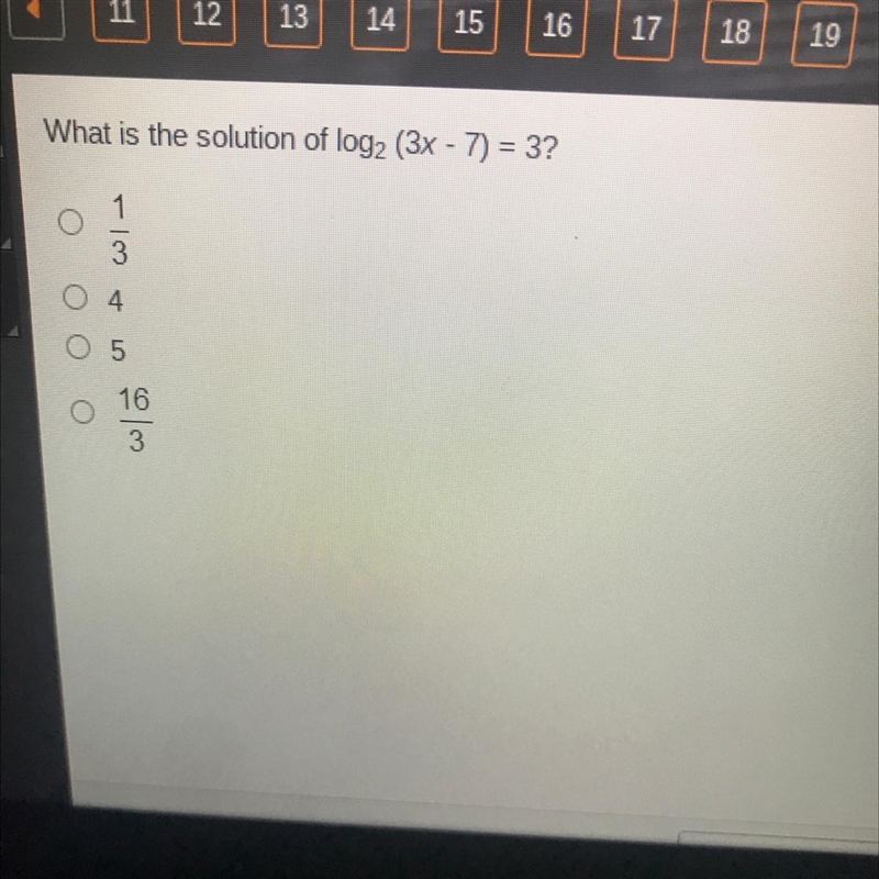 What is the solution of log subcript 2 (3x-7)=3-example-1