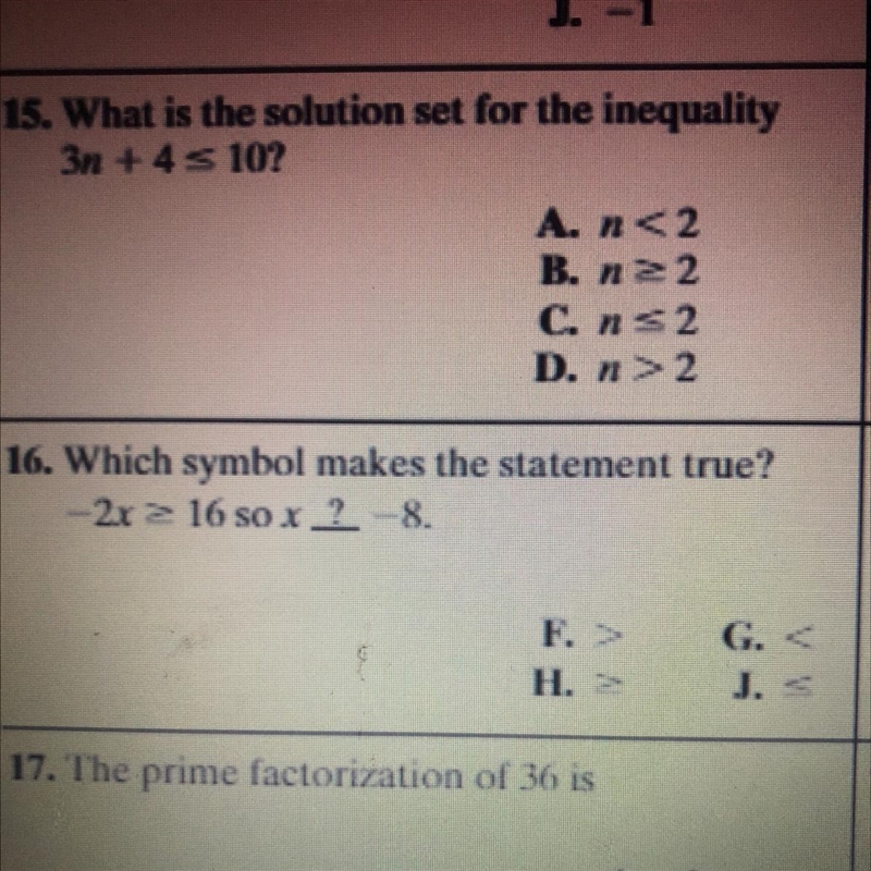 Which symbol makes the statement true?-2x> or equal to 16 so x ? -8-example-1