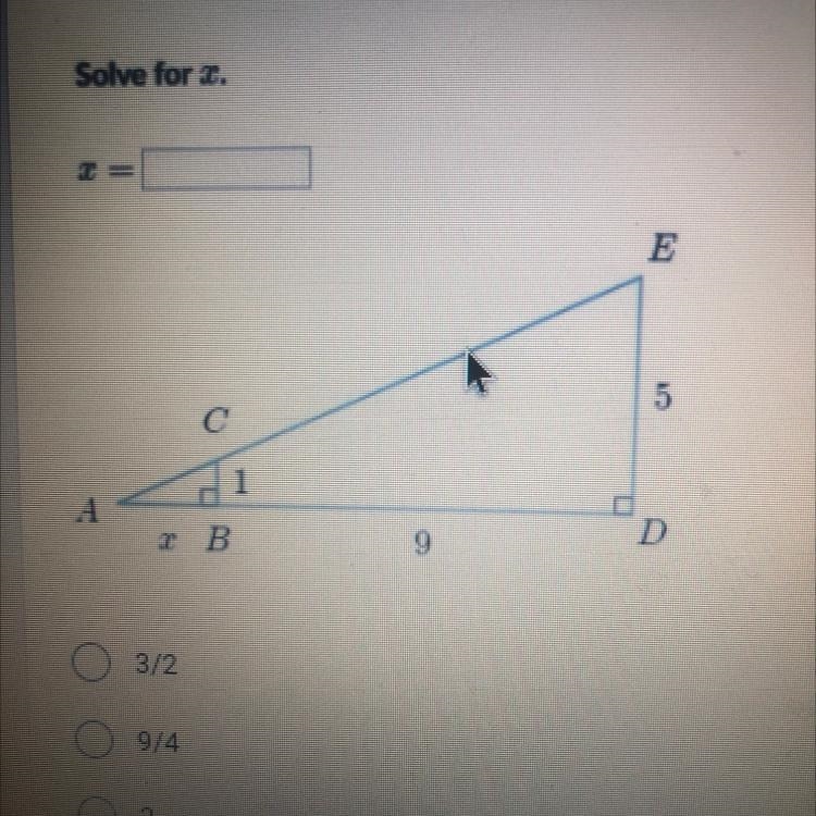 Solve for x triangle abc is similar to triangle aed-example-1