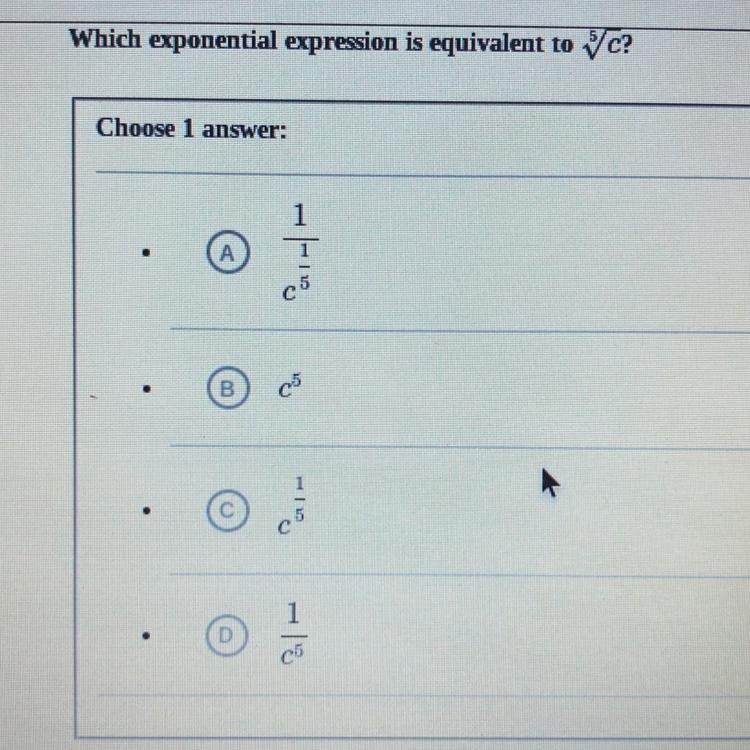 Which exponential expression is equivalent to c?-example-1