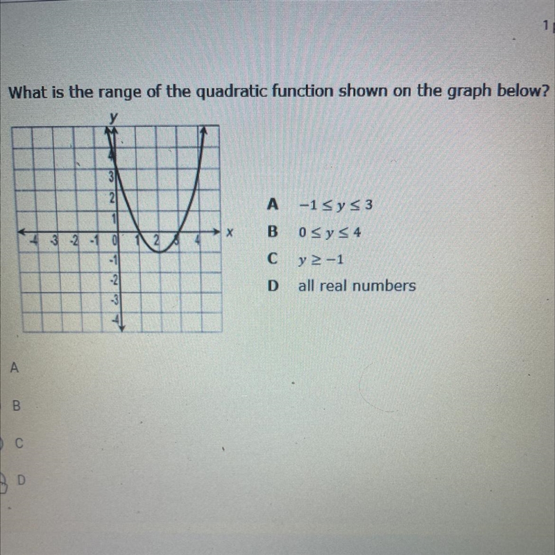 3. What is the range of the quadratic function shown on the graph below? ده ستA:-example-1