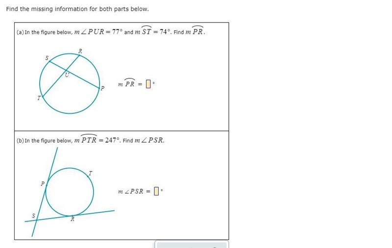 In the figure below mPUR =77 and mST=74 Find mPR-example-1