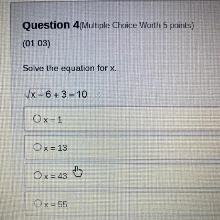 Solve the equation for x. √x-6+3=10-example-1