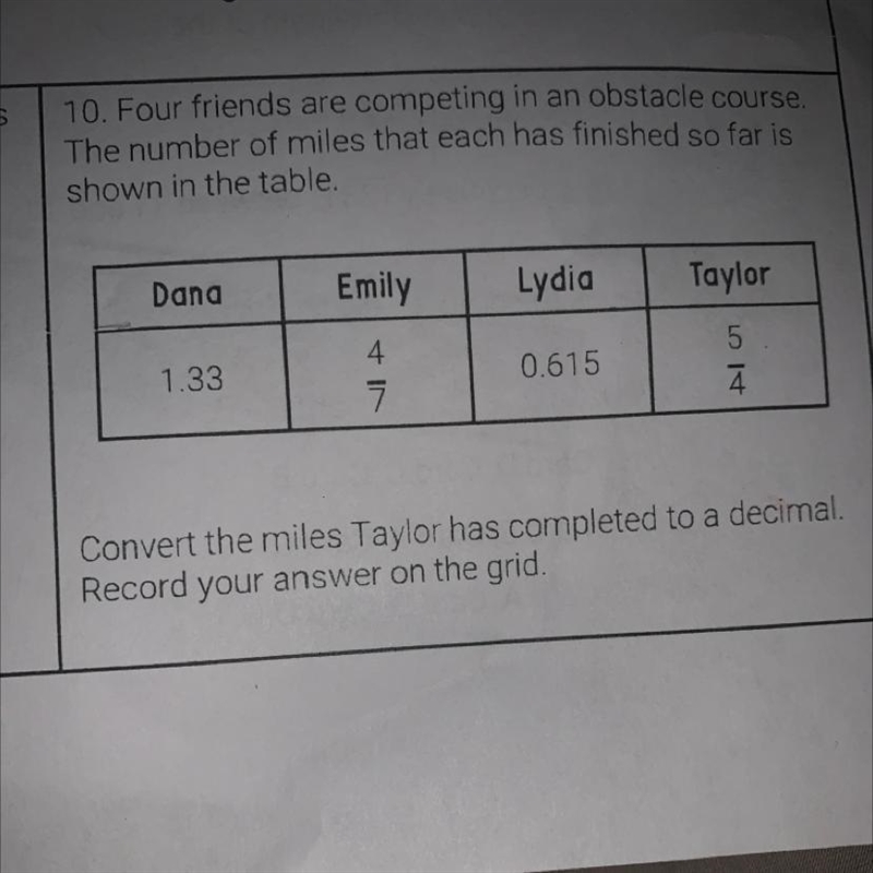 10. Four friends are competing in an obstacle course. The number of miles that each-example-1