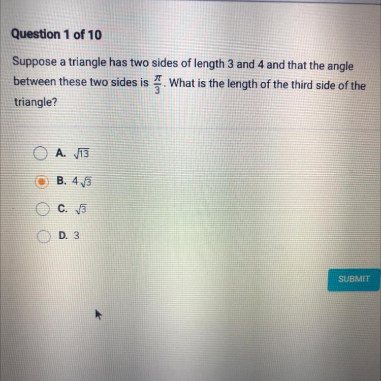 ILL GIVE POINTS!! Suppose a triangle has two sides of length 3 and 4 and that the-example-1