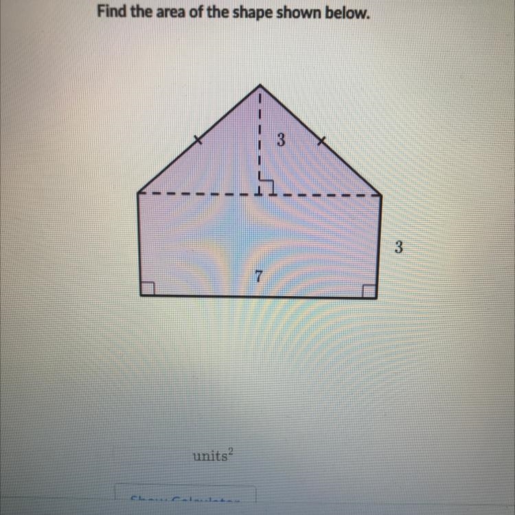 Find the area of the shape shown below.-example-1